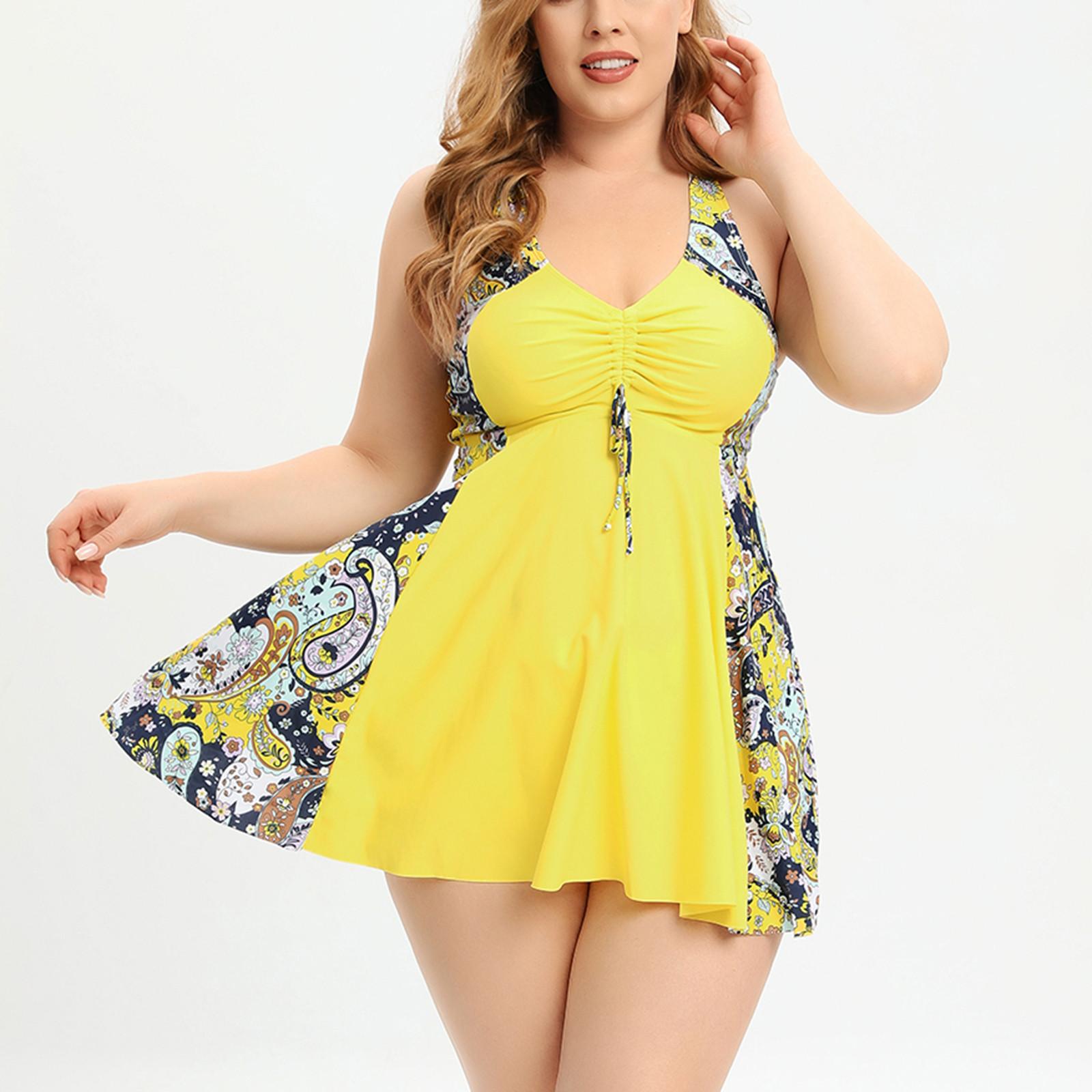 

Женская юбка больших размеров с разрезом на шнурке, купальный костюм с подкладкой для бюстгальтера и без стального бюстгальтера XXXXXL жёлтый