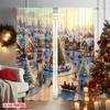 2pcs 2D Flat Printing Christmas Window Drapes Winter Village Versatile Durable Polyester Without Electricity Spring Party &