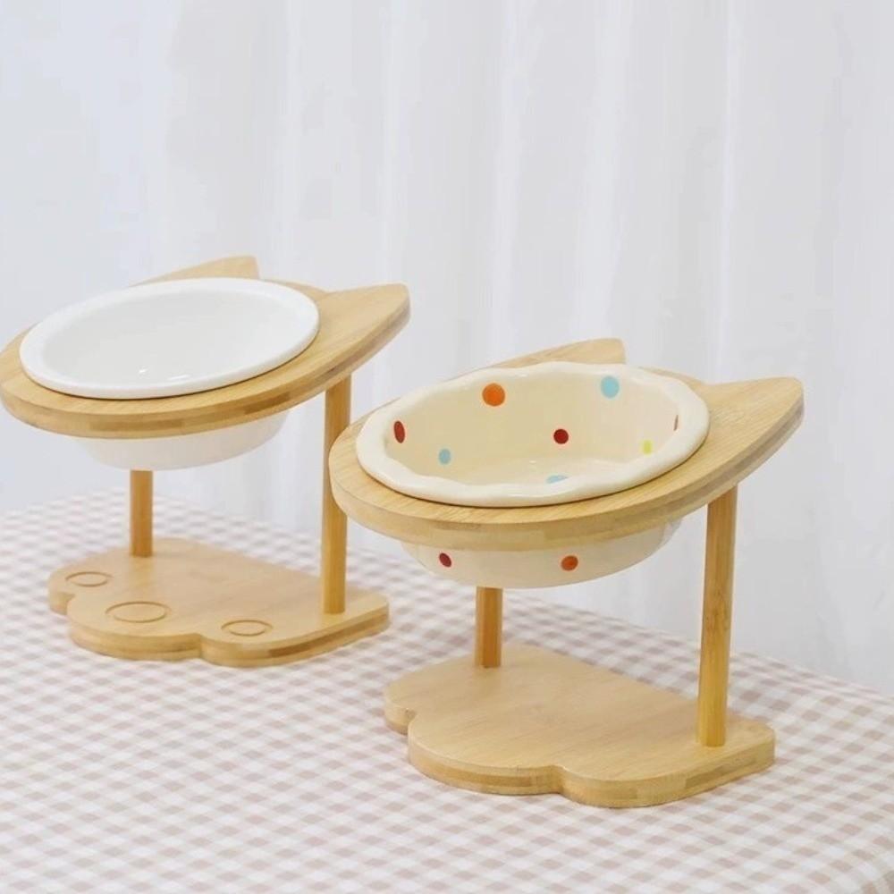 Wooden Stand Dog Cat Feeder Non-Slip Cat Water Bowl Practical Anti Vomiting Bowl  For Cat Dog