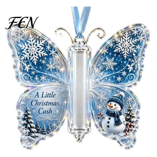 Indoor Outdoor Festive Decor Christmas Cash Gift Ornament, Acrylic Butterfly Money Holder with Built?in Decorative Accessories Clear Compartment,