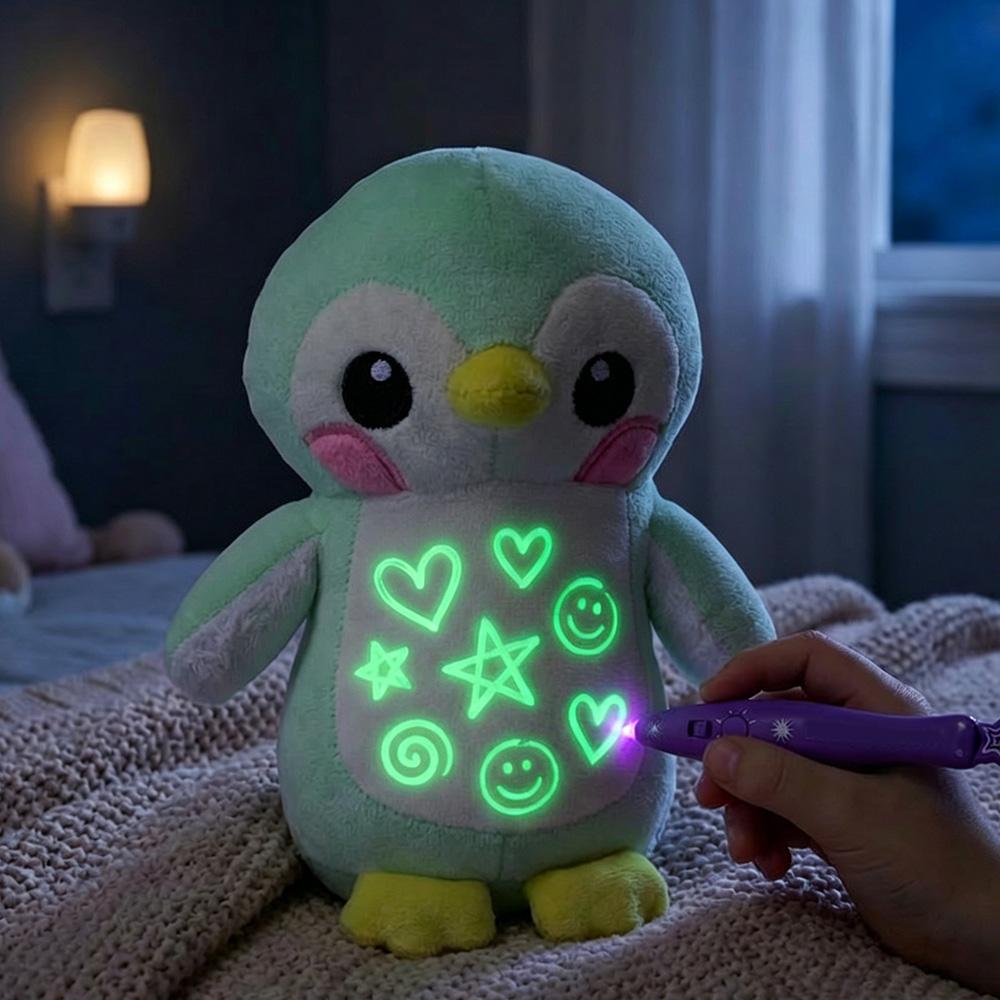 Leuchtendes Plüschtier Weiches Tier für Kinder Mit Nachtlichtfunktion Als Schlafenszeit-Begleiter und für Reisen, Abwischbare Graffiti-Plüschpuppe