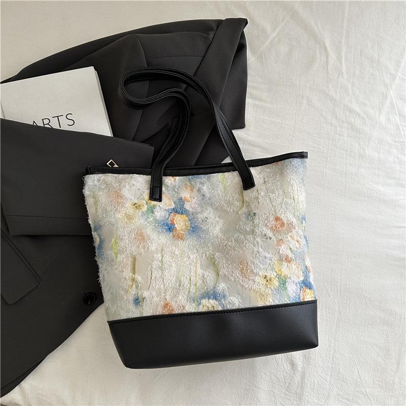 2025 New Chinese Literary and Artistic Ink Painting Small Fresh Female Shoulder Bag Large Capacity Handbag Fairy Tote Bag
