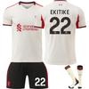 Tinédzserek Gyerekek Felnőttek Egyedi Név Futball Mezek 2025-26 Liverpool Idegenbeli #22 EKITIKE Edző Mezsruha Szett Zoknival