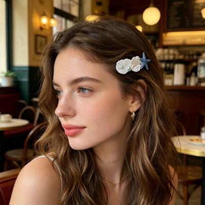 1 Paar Haarspangen Imitation Muschel Seestern Dekor Haarspangen Meeresstil Sommer Seitenpony Haarspangen Haaraccessoires