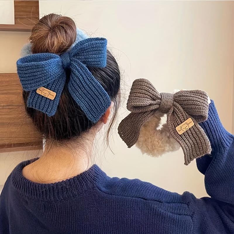 Knitted Bow Fluffy Hair Ties Set For Women Cute Cozy Soft Chic Bow Scrunchies Casual Hair Perfect For Birthday Holiday Party Favor Daily Wear Gifts