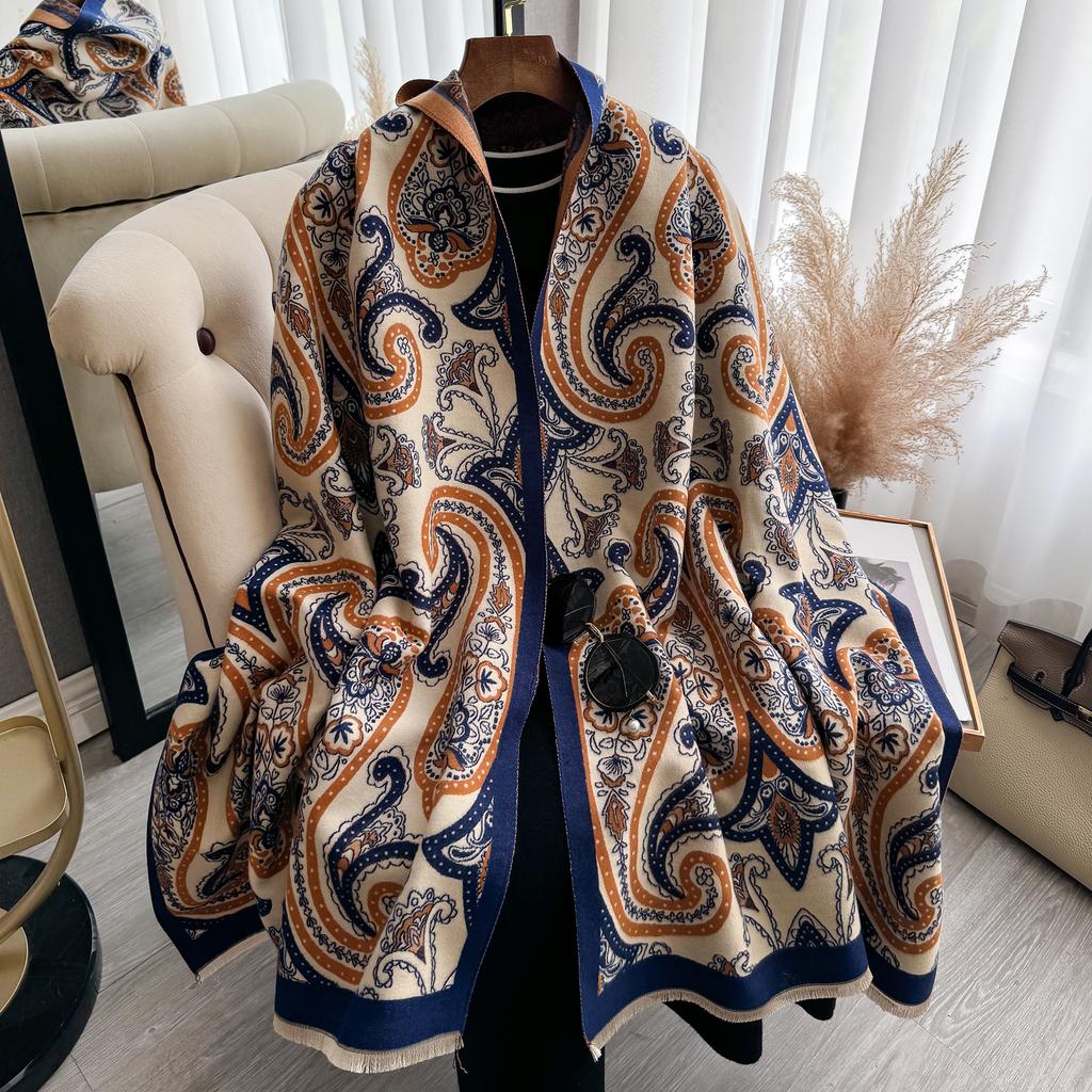 Elegant Ladies' Jacquard Pashmina Winter Thick Warmth Double Sided Tassel The Shawl Coldproof Windproof Blanket Scarf