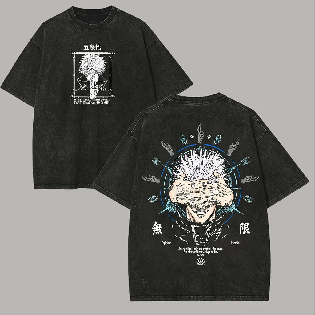 

2026 Anime Jujutsu Kaisen Tshirt Gojo Satoru Vintage Washed T-shirt Men s Unisex Clothing 100% Cotton Oversized Short Sleeve Tee XXL