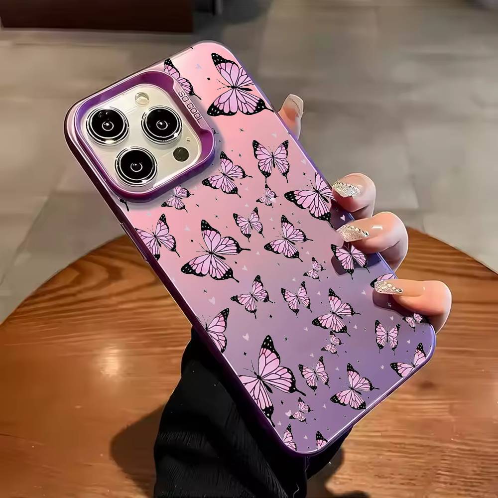 Cartoon Beatiful Butterfly Phone Case For iPhone 17 16 15 14 13 12 11 Pro Max Plus Silver candy Matte Cover