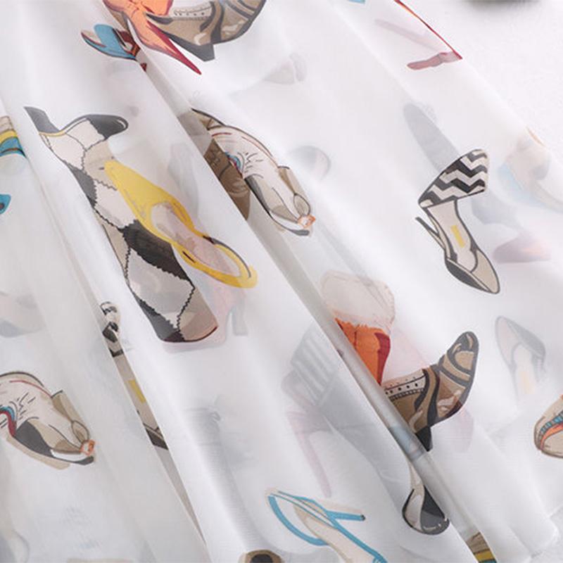 Jarní a letní středně dlouhá šifonová potištěná sukně s mašlí boho plážová sukně dámská sukně