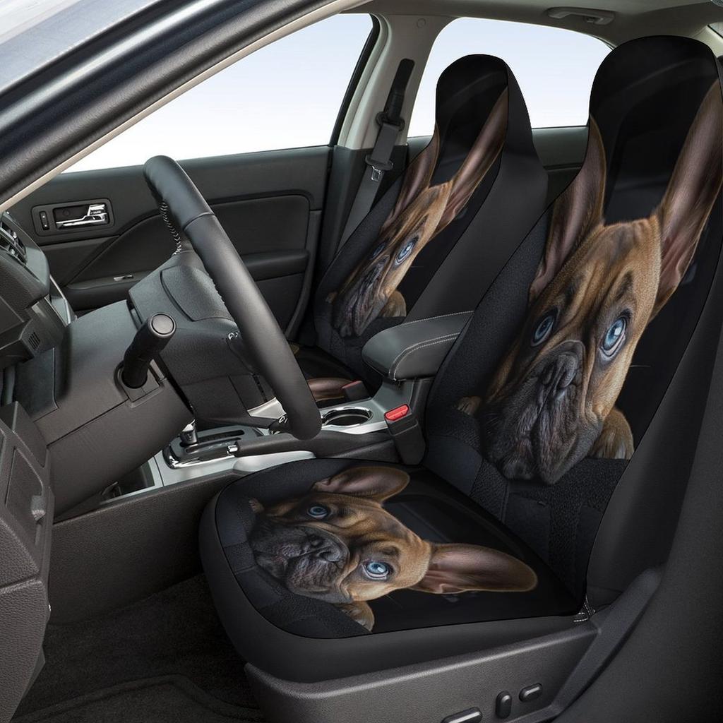 French Bulldog Car Seat Covers Compatible For Most Cars - Cute Frenchie Dog Design With Front & Rear Seat Protectors, Fit, Machi