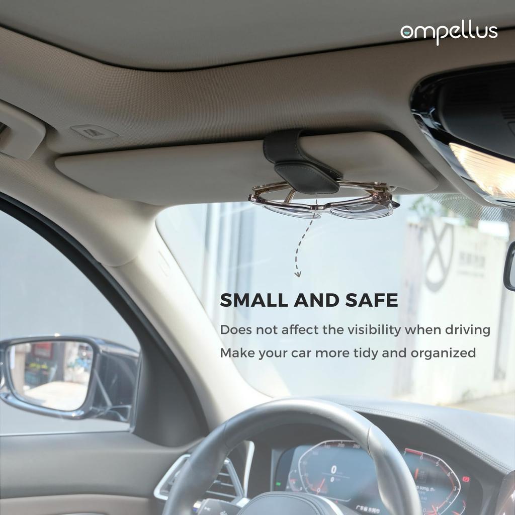 Ompellus Magnetic Leather Sunglasses Holder Eyeglass Hanger Clip for Car Sun Visor Suitable for Different Size Eyeglasses (Beige, 2 Pack)