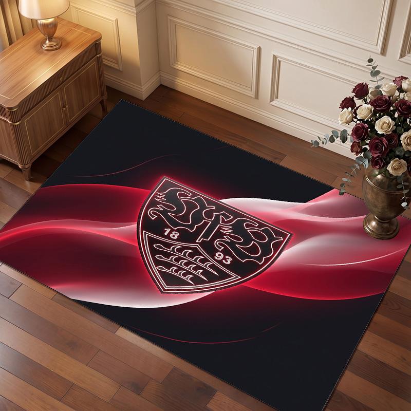 VfB Stuttgart Football Print Crystal Velvet Rug, Comfortable Water Absorbent Non Slip Indoor Floor Carpet