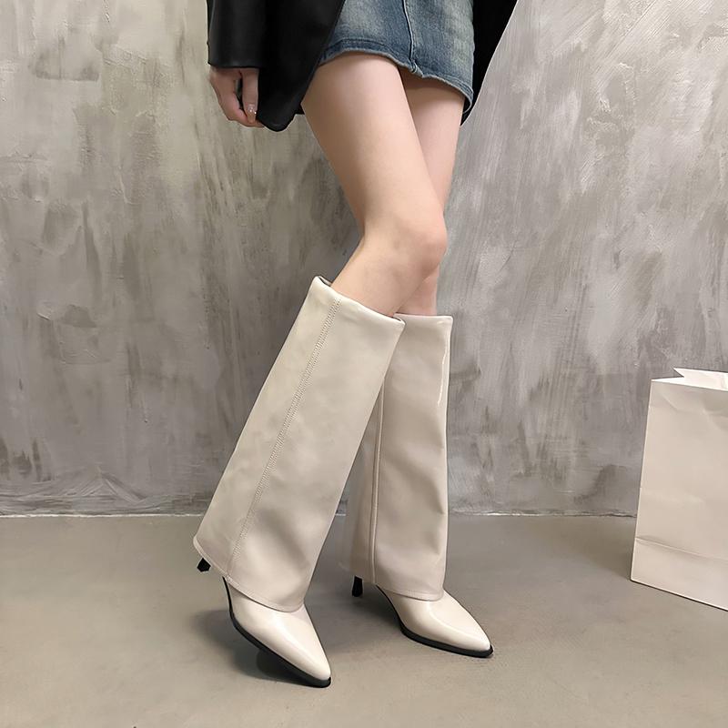New High-heeled Women's Shoes Fall Women's Knee-high Boots Modern Knight Pointed Shallow Mouth High Boots