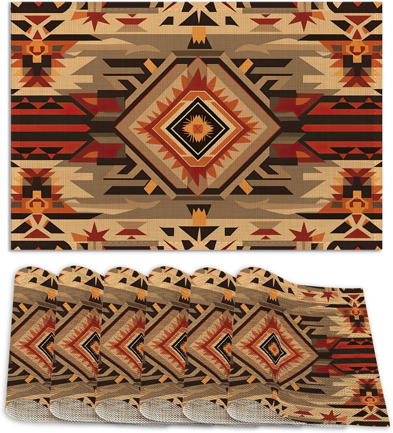 4/6/8pc Mid Century Placemat Set, 1950s Retro Atomic Starburst Linen Table Mats for Dining Table 4pcs