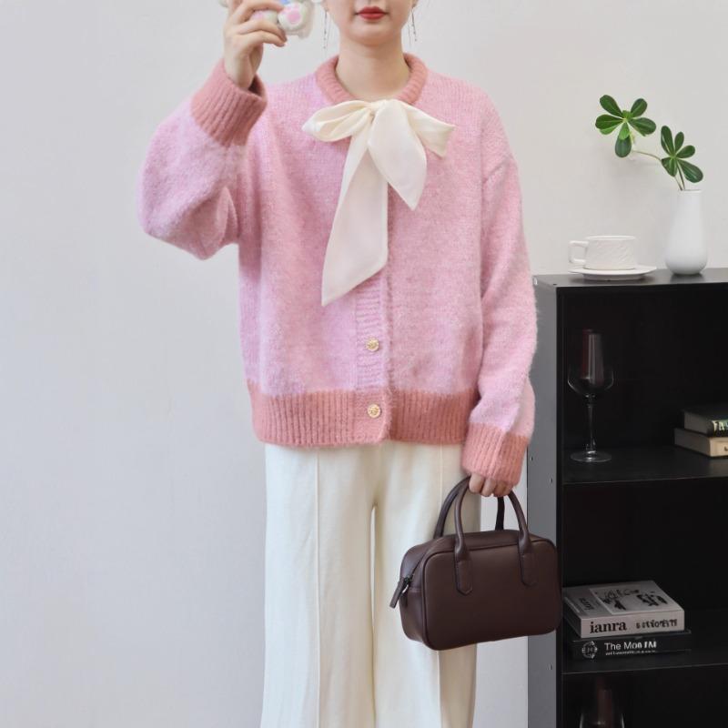 Autumn and Winter New Lace-up Bow Knitted Cardigan Loose Temperament Sweater Jacket Women