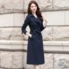Autumn Winter Women Turn-down Collar Double Breasted Trench Office Lady Solid Long Trench with Belt