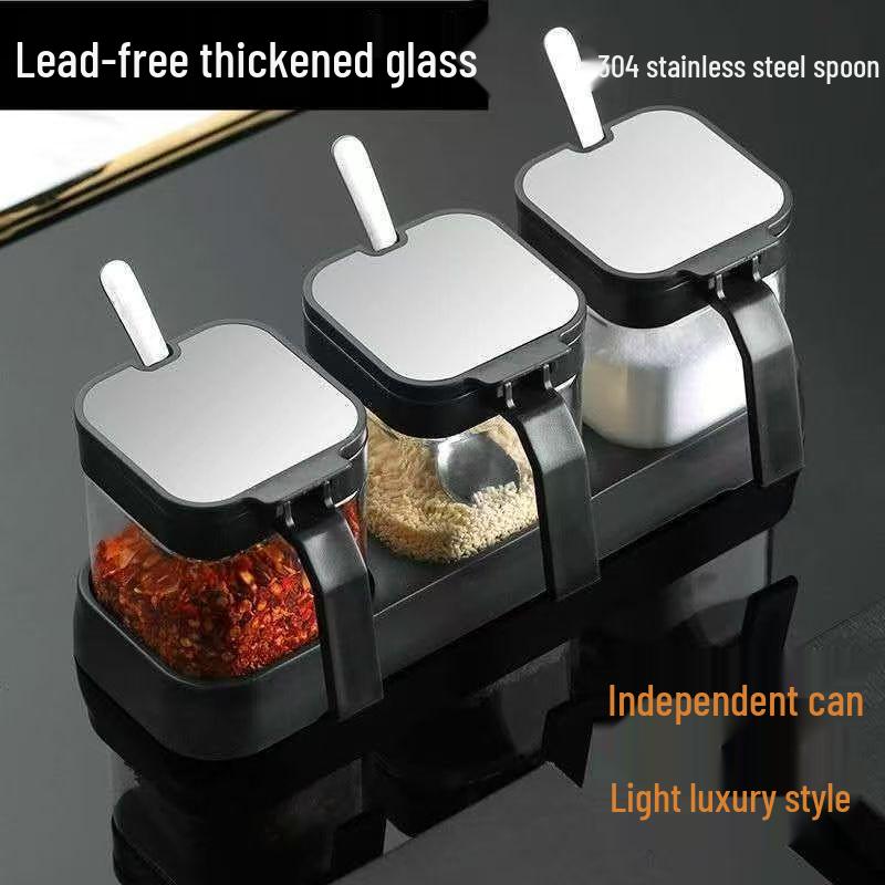 Moisture-Proof Kitchen Seasoning Box Set with Jars and Salt Container