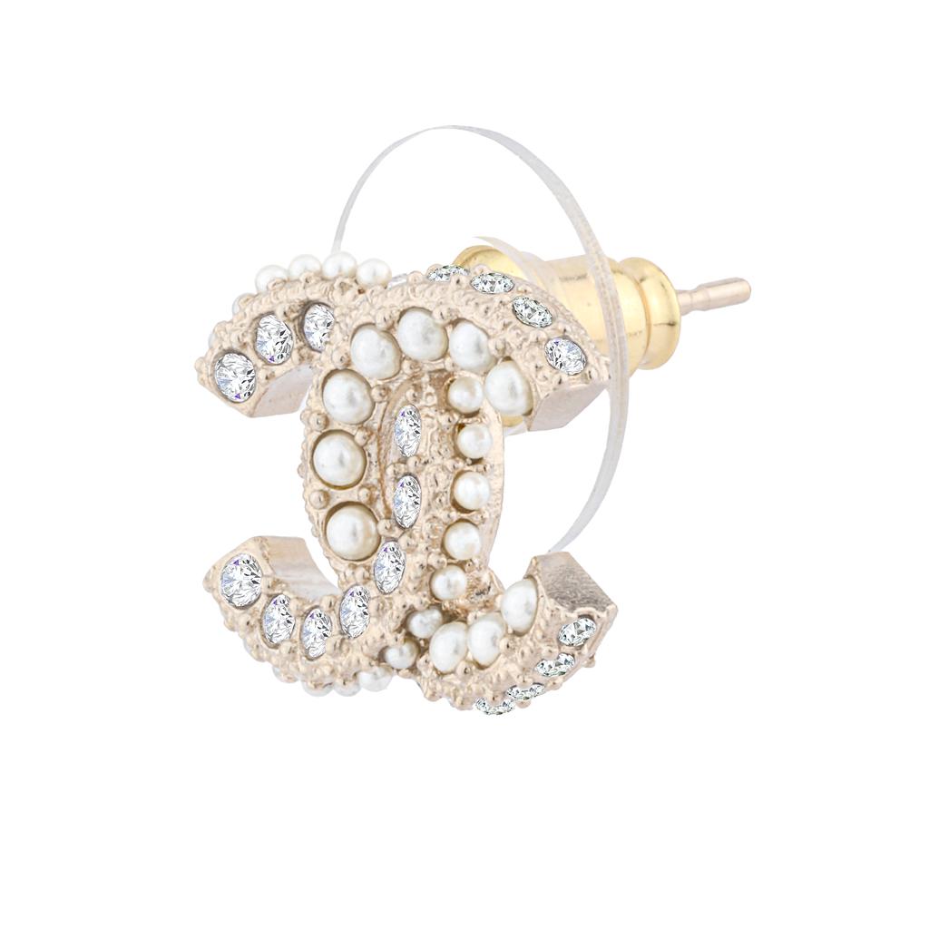 Chanel Double C Crystal Gold Pearl Earrings Women Earrings AB9400-B09089-NK217