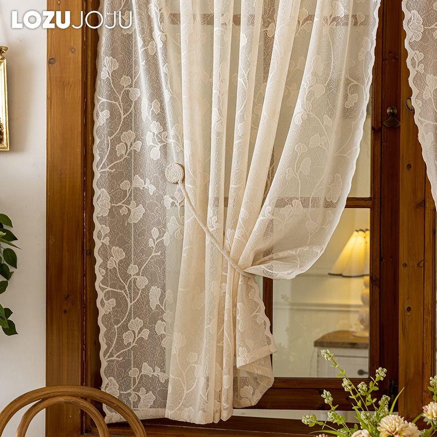 1PC LOZUJOJU French Rococo Style Sheer Curtain Pastoral Style Lace Half Curtain Door Curtain for Living Room Kitchen Cupboard Window Home Decor