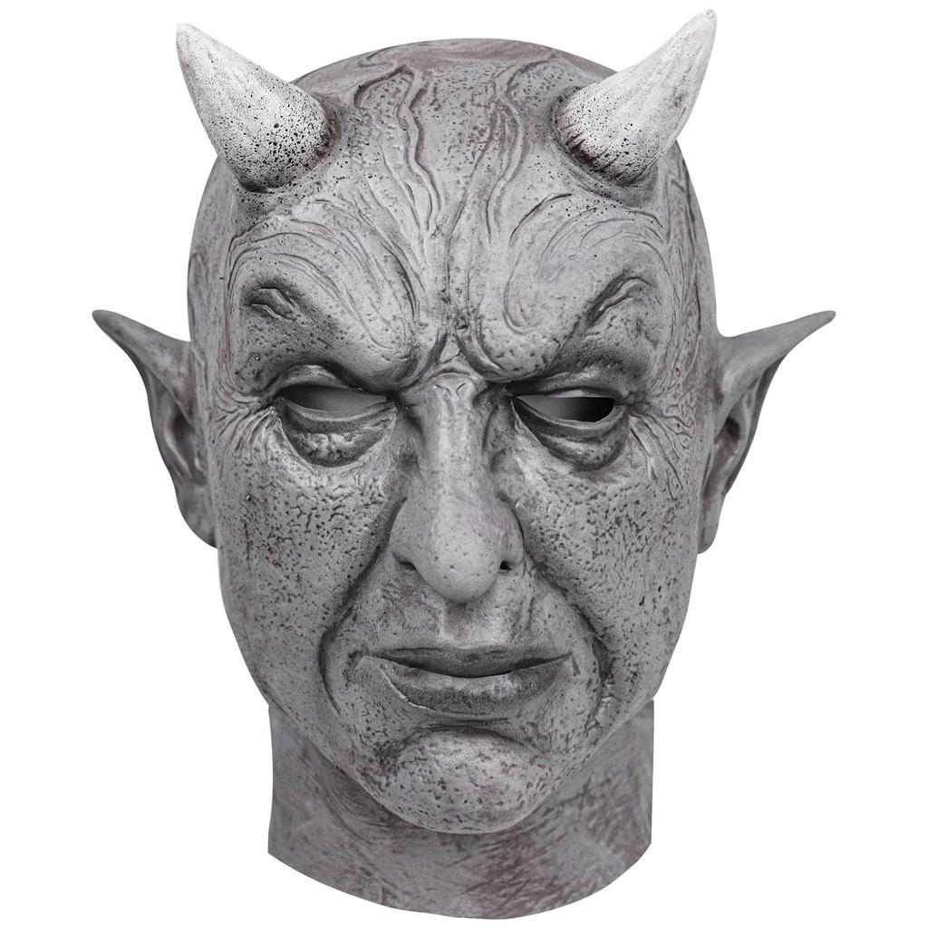 Halloween horror demon mask, full-face latex headgear, spooky costume prop for haunted houses and escape rooms, with horns