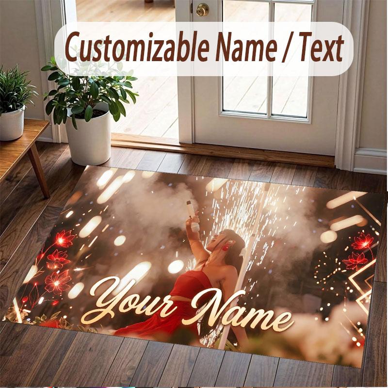 Custom Name Crystal Velvet Rug,Ayliva Comfortable Anti Slip Floor Mat For Room Decoration