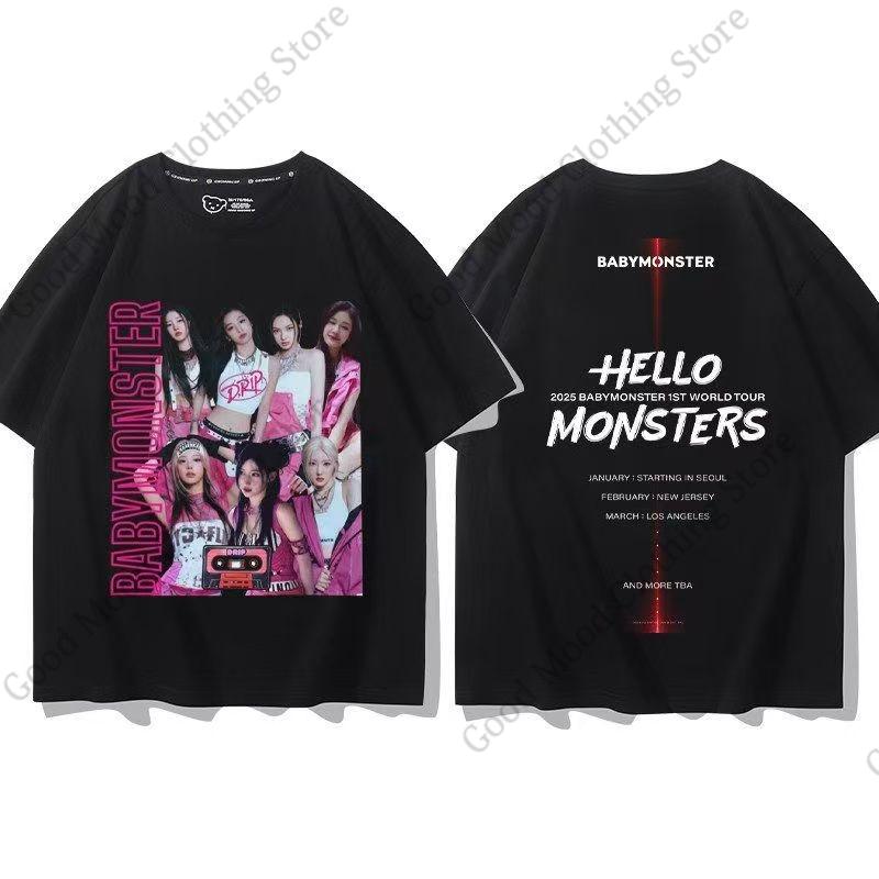 BABYMONSTER T Shirt Kpop Fashion HELLO MONSTER WE GO UP Concert Fans Tshirt Kpop Fans Clothes Cotton Short Sleeve Tee Tops