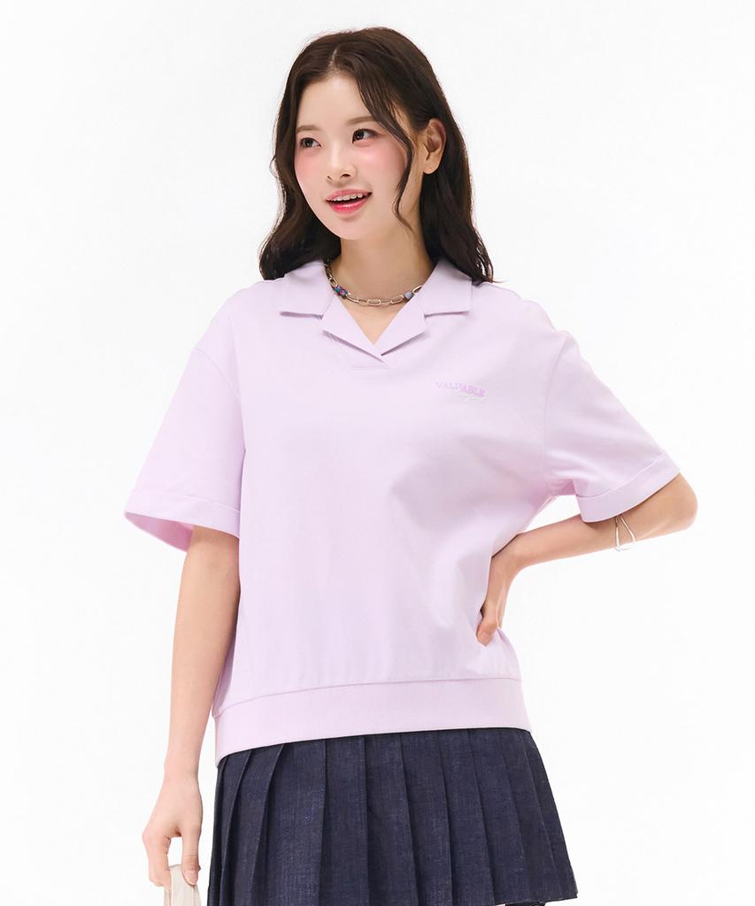 CHASECULT Women'S Open Collar Short Sleeve T-Shirt - Purple