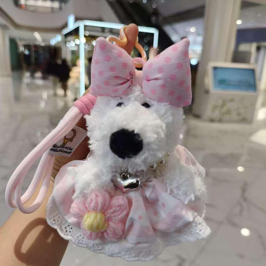 West Highland Terrier Puppy Cartoon Princess Dress Plush Doll Keychain