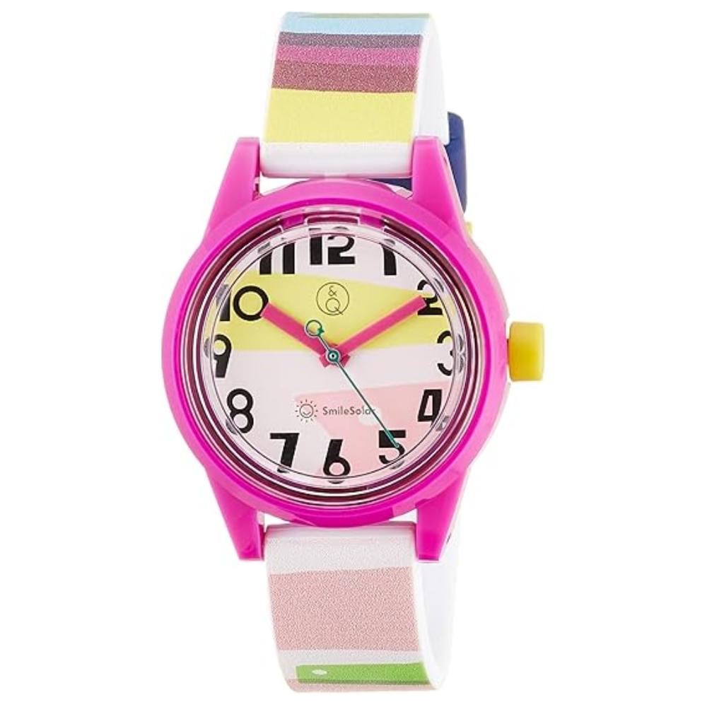

SmileSolar Smile Collaboration Model with Textile Designer Masaru Snake Border Solar Urethane Purple x Yellow x Q&Q (Q&Q Solar) Suzuki Watch,