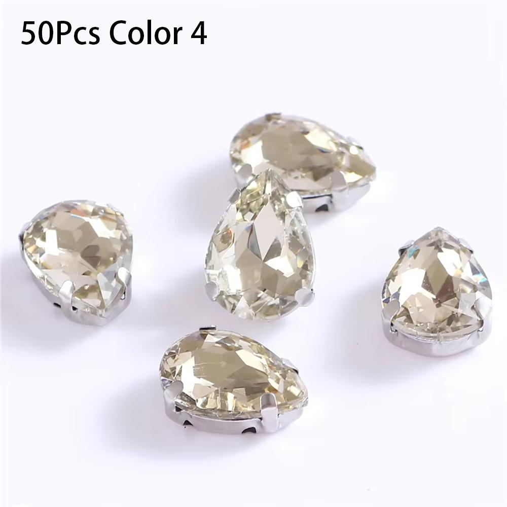 50Pcs/Pack Teardrop Shape Glitter Sewing Rhinestones Diamond Beads Ornament  For Needlework