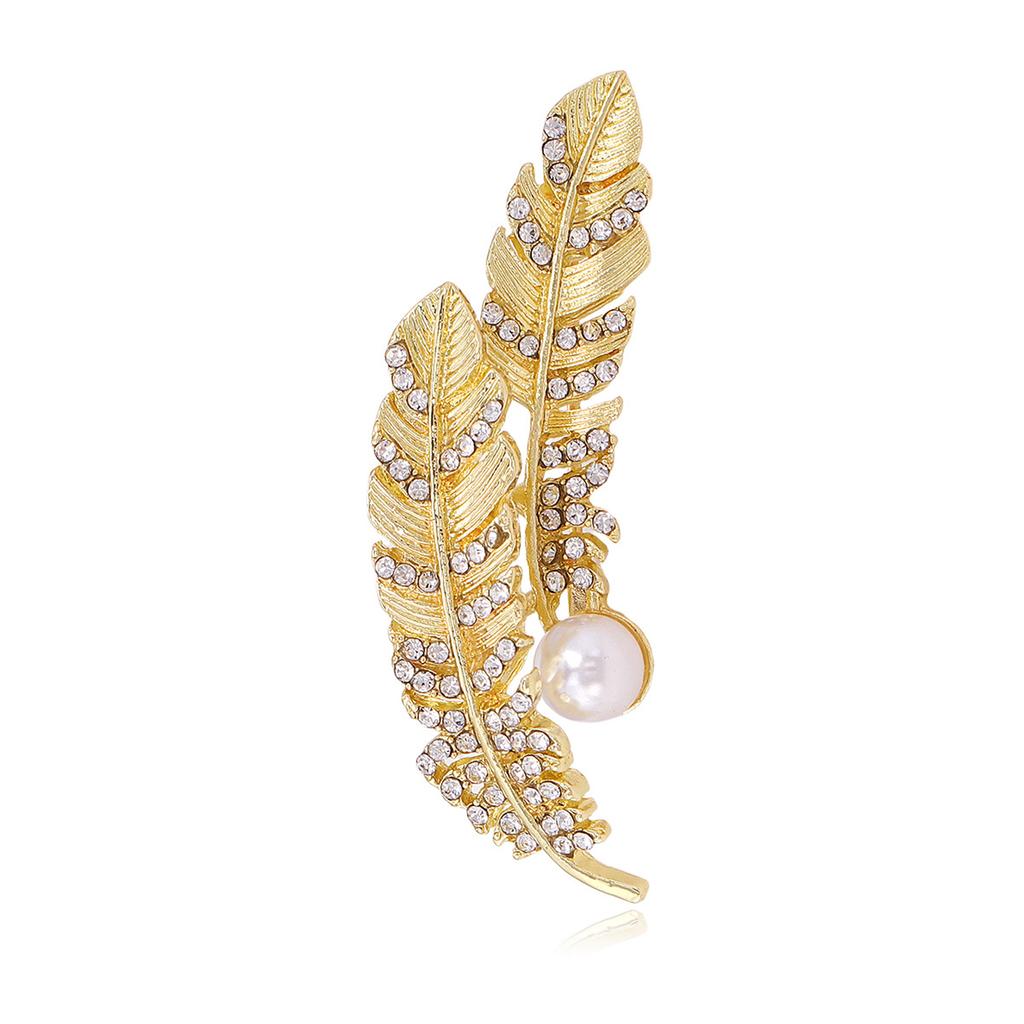 Fashionable Pearls Feather Brooch With Pearls Feather Accent Trendy Lapel Pin For Clothing Bags Versatile Use
