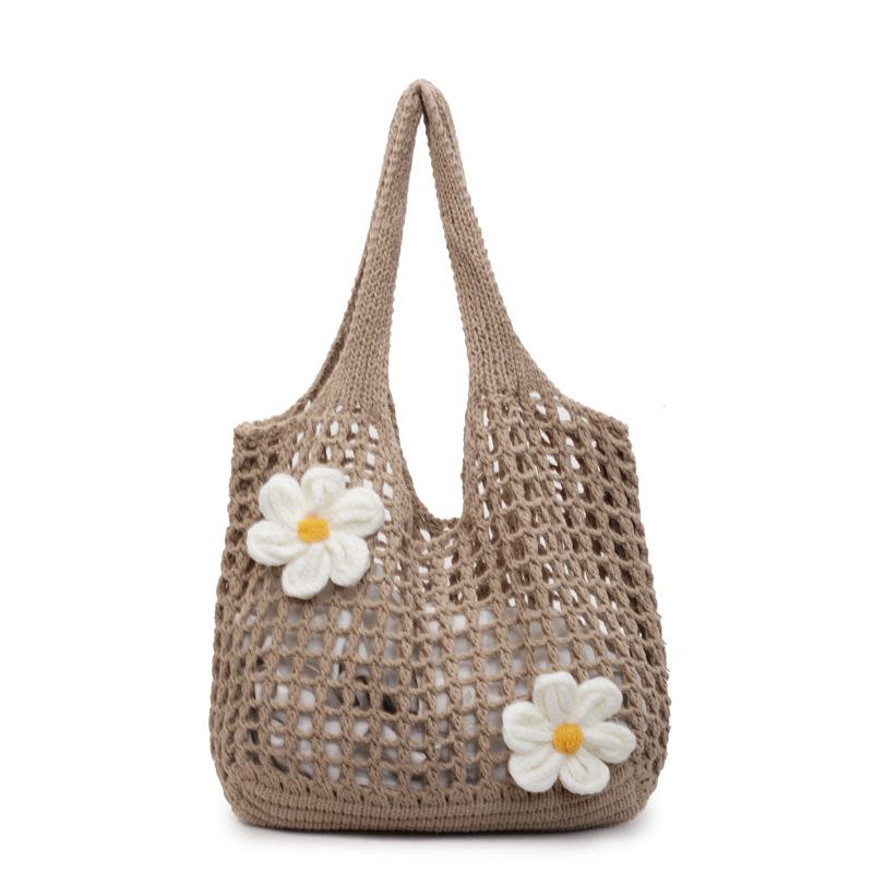 

Fashion Lazy Wind Personality Compilation Flowers Contrasting Colors Hollow Women s Tote Bag Beach Vacation Shoulder Bag Women хаки