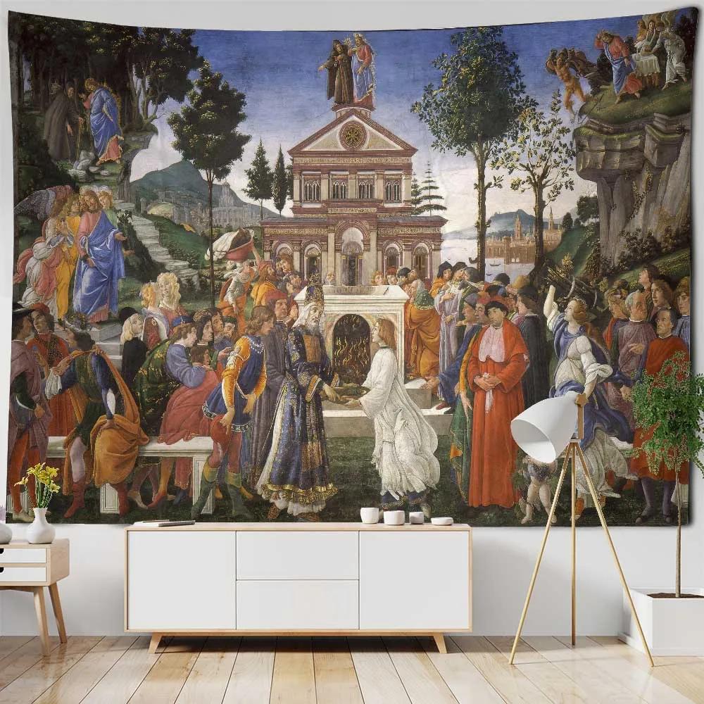 Vintage Oil Painting Art Printing Tapestry Wall Decoration Art Room Background Cloth Aesthetic Home Decoration Accessories