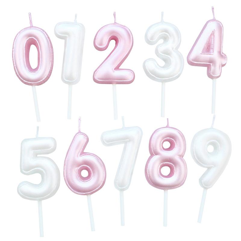 New Pearlescent Digital Birthday Candles 0-9 Baking Party Decoration Pink White First Year Cake Candles