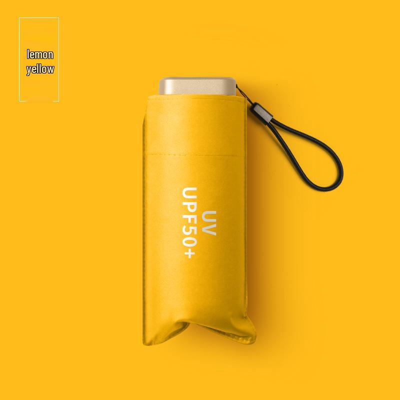Compact Five-Fold Umbrella: Portable Pocket Sun Capsule with Black Glue Sunscreen, Ultra-Light for Sun and Rain.