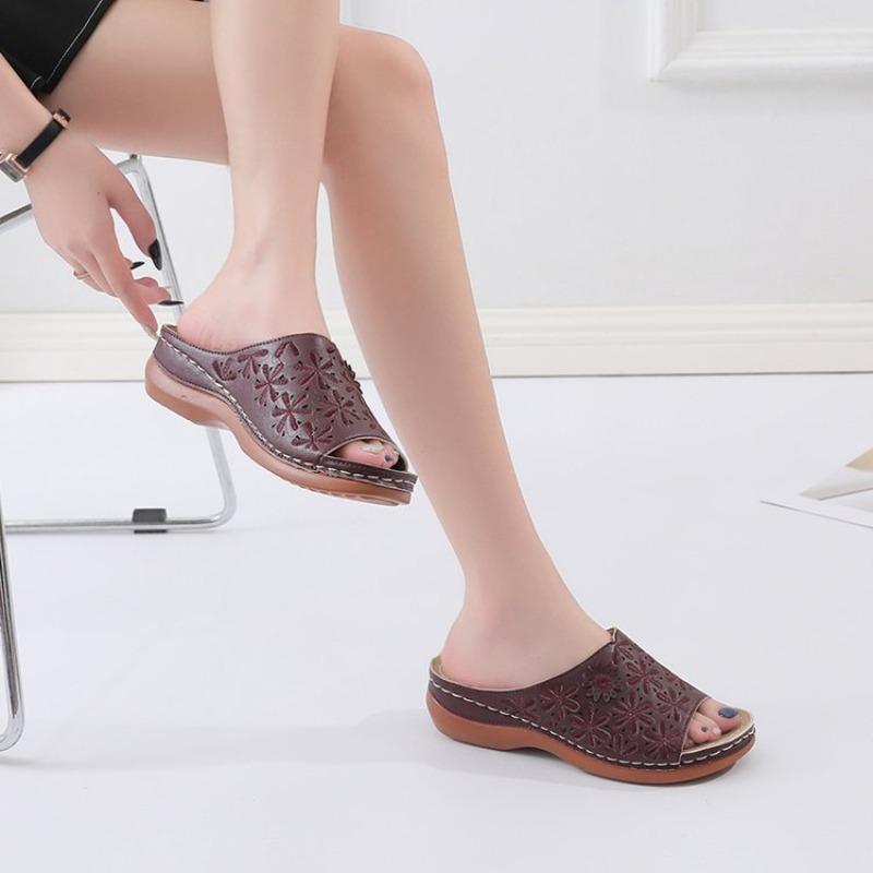 Summer New Women's Flower Slides Thick Sole Comfort Open Toe Casual Sandals Retro Mule Slippers
