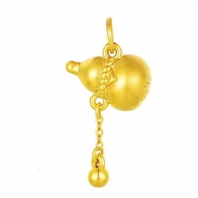 Ancient Gold Calabash Pendent 999 Gold Hard Gold Tassel Round Beads Fu Character Gourd Gold Gourd Female Clavicle Necklace