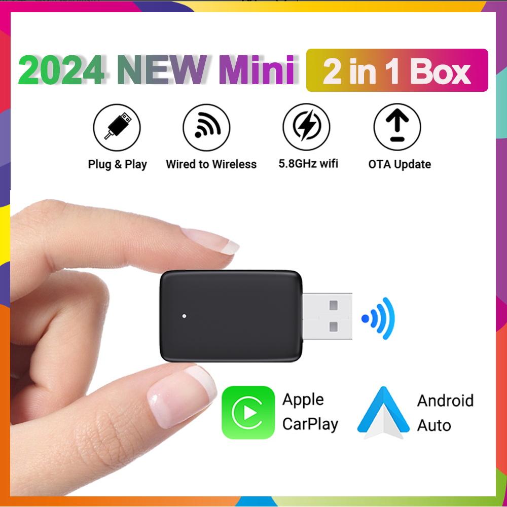 New Wireless CarPlay Android Auto Adapter 2in1 Smart Mini Box USB Plug&Play Bluetooth WiFi Fast Connect Universal Carplay Box