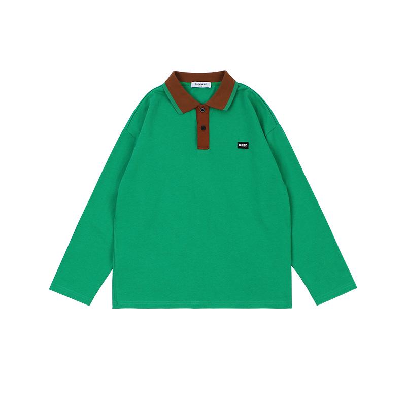 

Футболки-поло с длинным рукавом и лацканами DK Spring Color-Matching College для мальчиков и девочек 140 cm зелёный