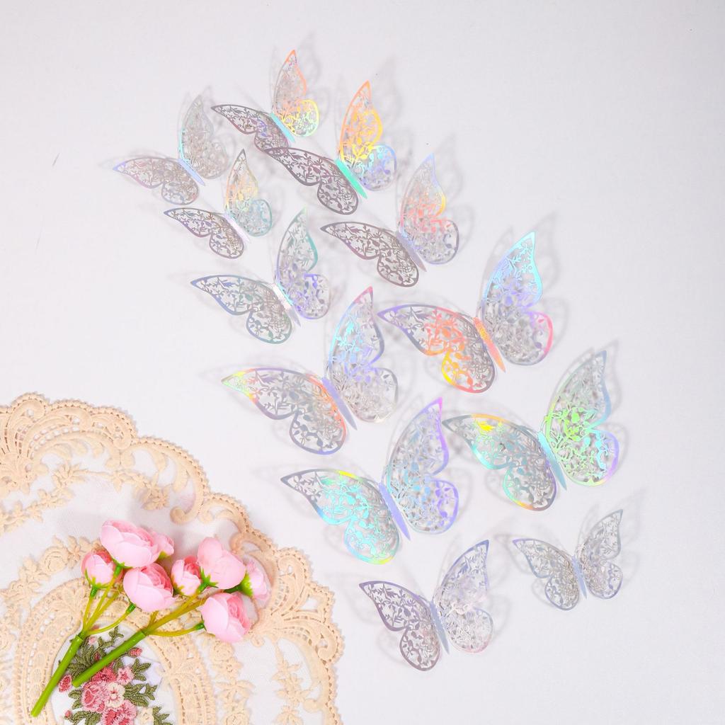 3D Hollow Butterfly Wall Stickers Set Realistic Butterfly Decorations for Wedding Party Living Room Home Wall Art