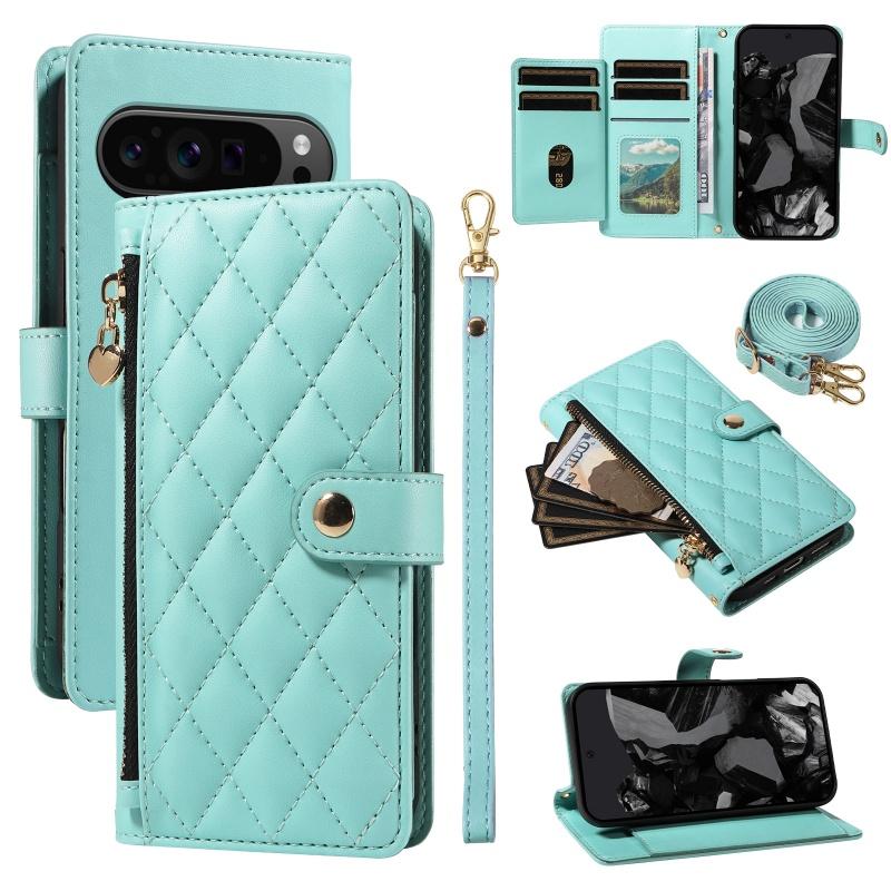 Long Lanyard Leather Zipper Flip Purse Phone Case For Google Pixel 10 Pro XL 9 9A 8 8A 7A 7 6A Wrist Strap Wallet Card Cover Bag