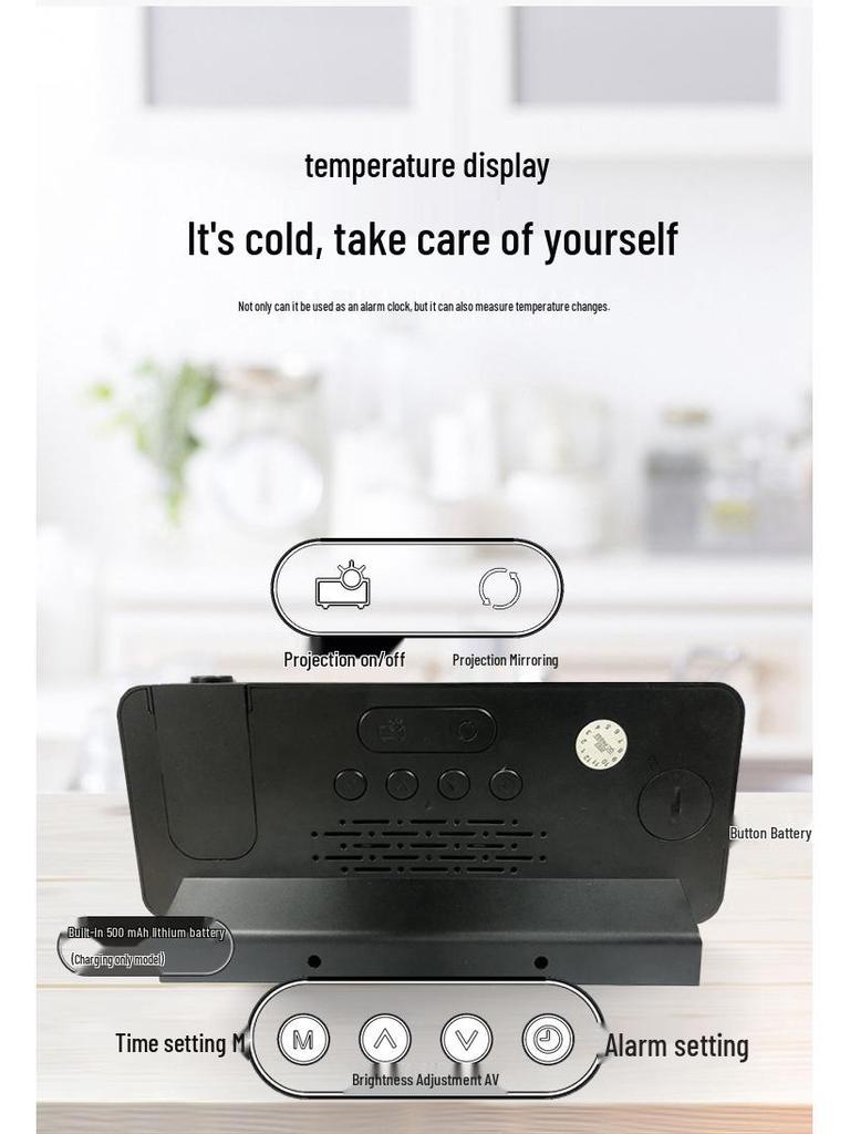 Multifunctional Creative Silent Alarm Clock with Color Screen Projection - Student Edition