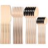 24 Pcs Black Tableware Stainless Steel Cutlery Set Forks Knives Spoons Kitchen Dinner Set Fork Spoon Knife Gold Dinnerware Set