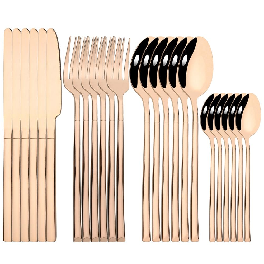 24 Pcs Black Tableware Stainless Steel Cutlery Set Forks Knives Spoons Kitchen Dinner Set Fork Spoon Knife Gold Dinnerware Set