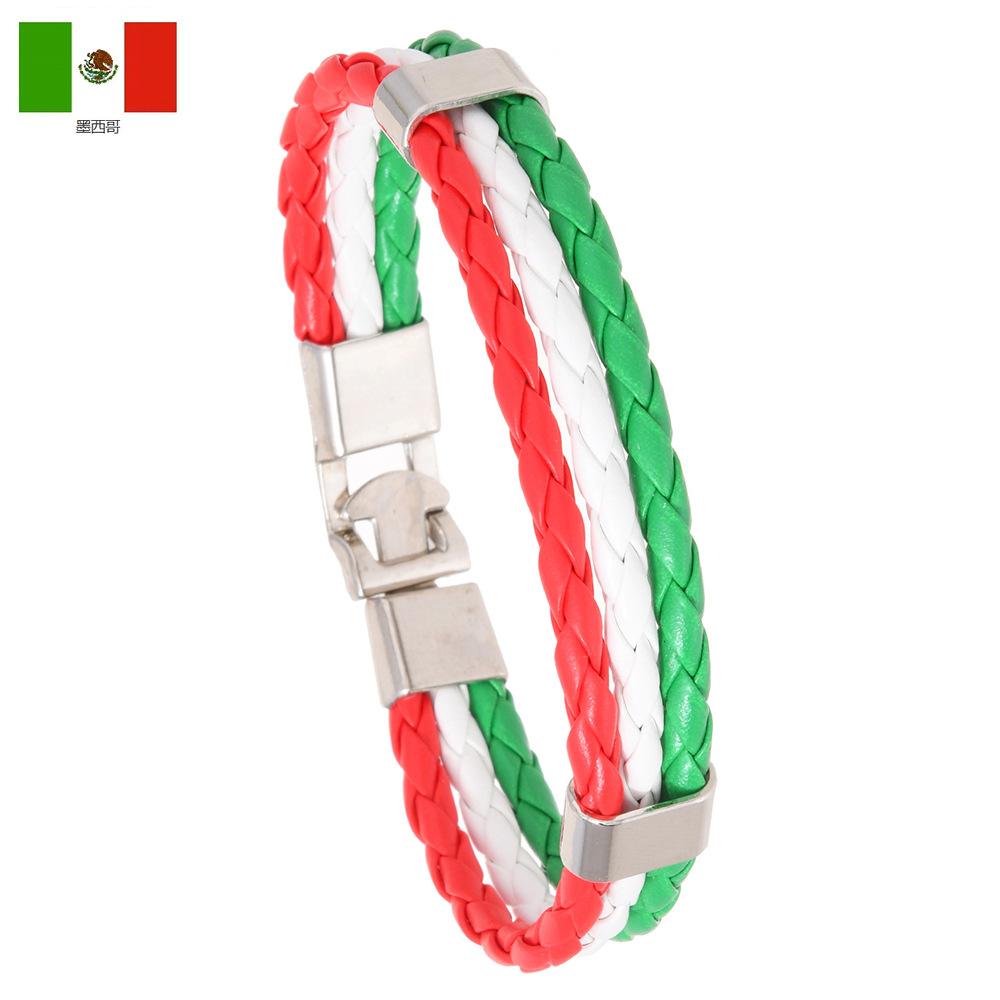 Geflochtene Flaggenfarbe Lederarmband PU Kunstleder Manschette Fußball Weltmeisterschaft Land Armband Unisex Schmuck