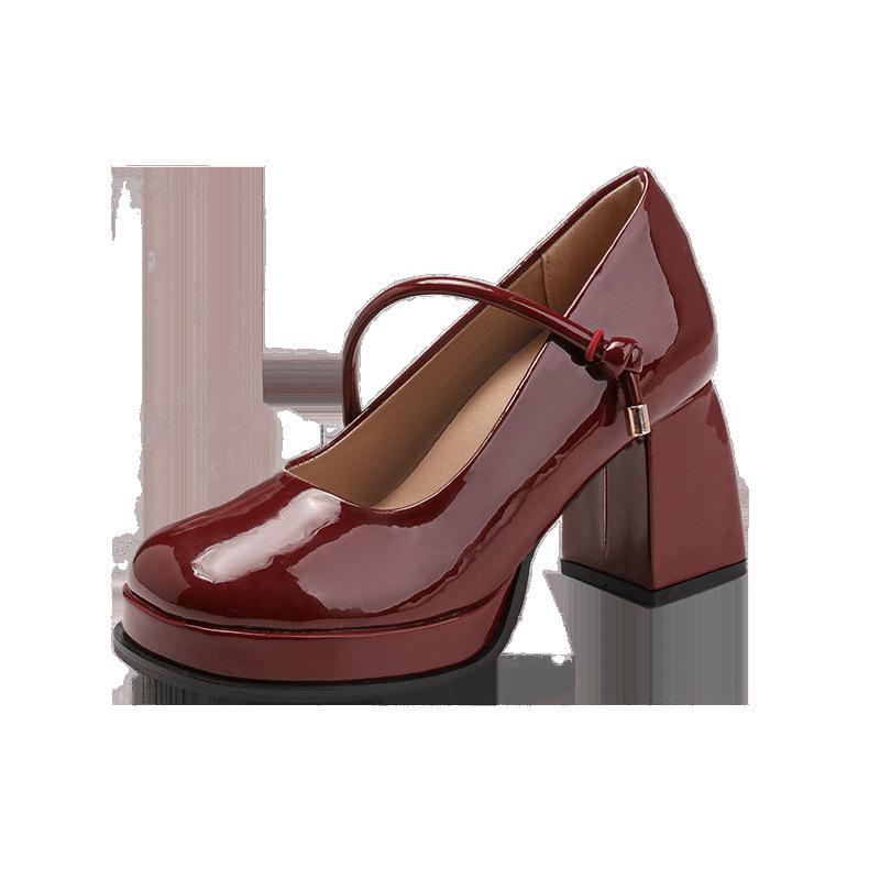 Inner height increase Small Mary Jane shoes Women's new small leather shoes Women's thick heel high heel single shoes