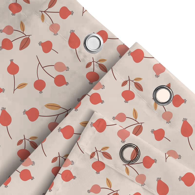 Modern Floral Fruit Print Shower Curtain Waterproof Bathroom Decorative Liner Red Apple Design (230X185Cm)