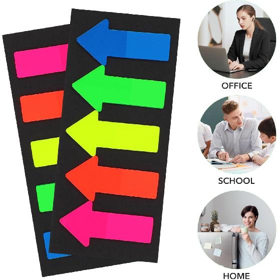 NUOBESTY 10Sets of Neon Page Marker Arrow Stickers Colored Index Tabs Flags Bookmarks Sticky Notes for Home Office Students