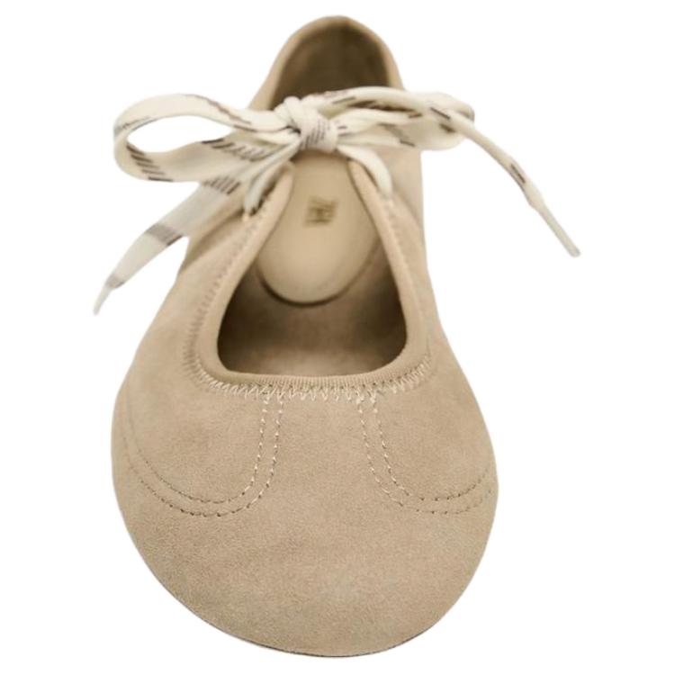 Zara Lightweight Vintage Suede Lace-Up Ballet Casual Flats Women Flats Brown 12539510107