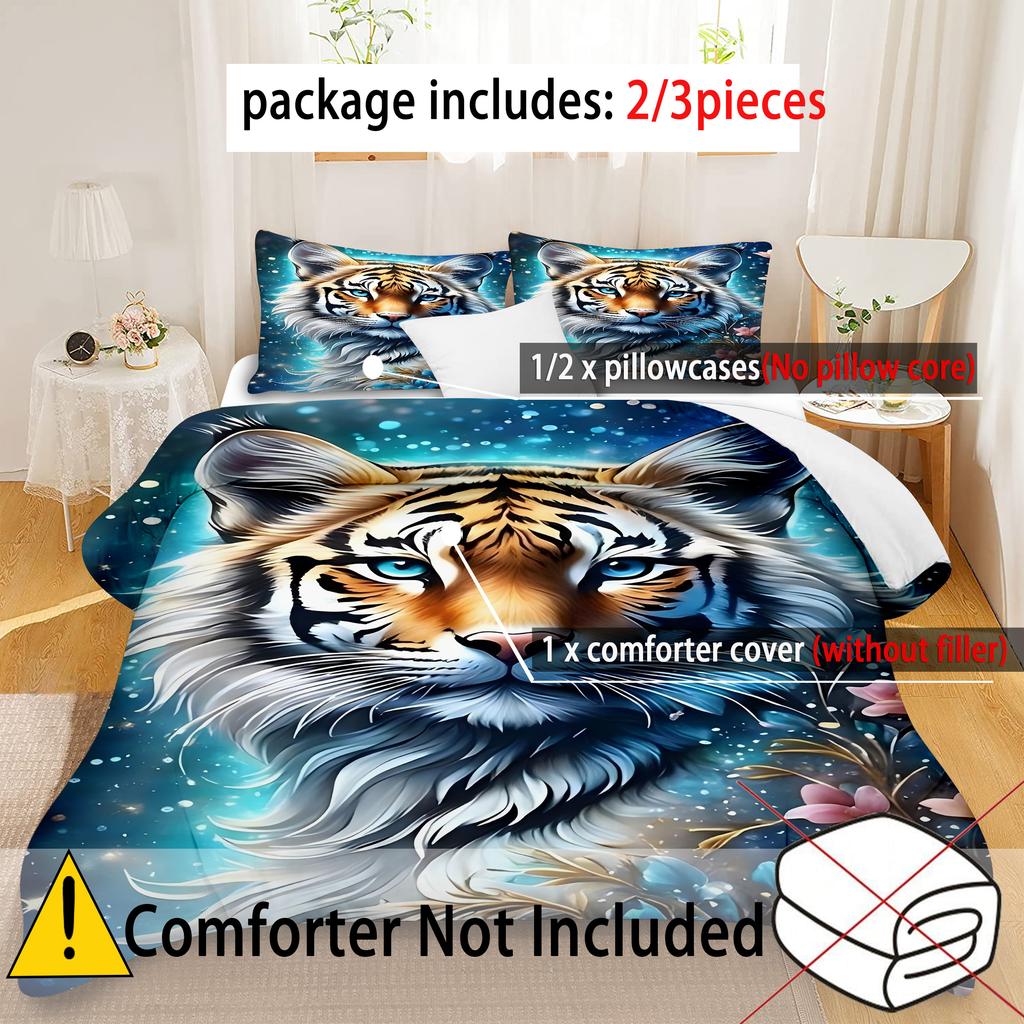 Retro Leśny Tygrys 3D Nadruk Poszewka na Kołdrę Poszewka na Poduszkę Niebiesko-Złoty Kwiatowy Komplet Pościeli Dla Dzieci Młodzieży Dorosłych Poszewka na Kołdrę z Dzikiej Przyrody